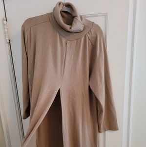Tan, split front, long, turtleneck sweater